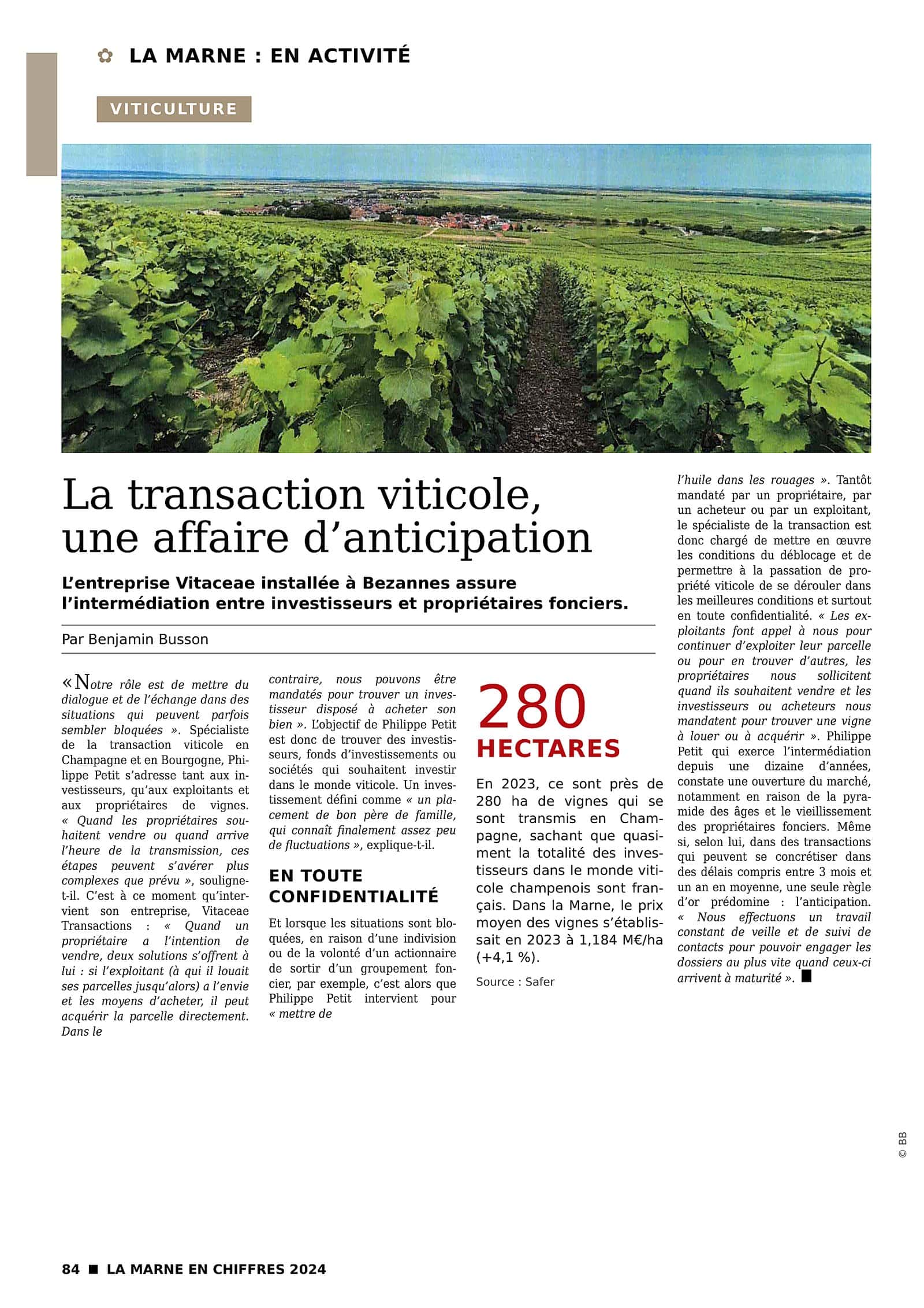 Article La Marne en chiffres sur la transaction viticole