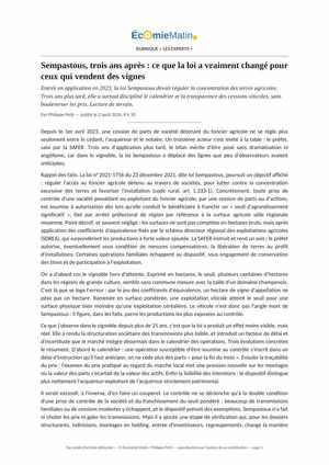 Fac-simile de la tribune de Philippe Petit, VITACEAE, publiee dans Economie Matin sur la loi Sempastous et les cessions de vignes