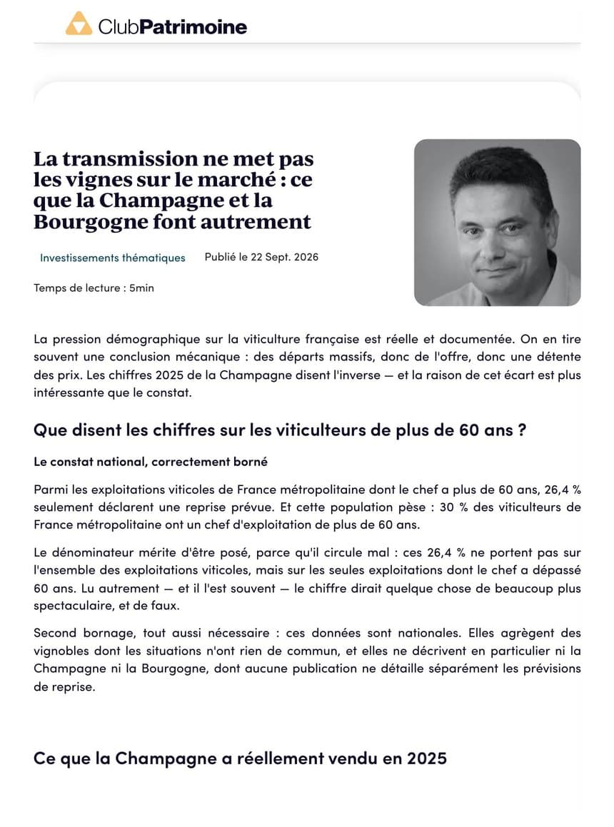 Club Patrimoine — Philippe Petit, VITACEAE : la transmission ne met pas les vignes sur le marché