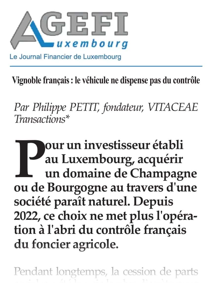 Tribune de Philippe Petit, fondateur de VITACEAE, parue dans Agefi Luxembourg (Mensuel d’octobre 2026)
