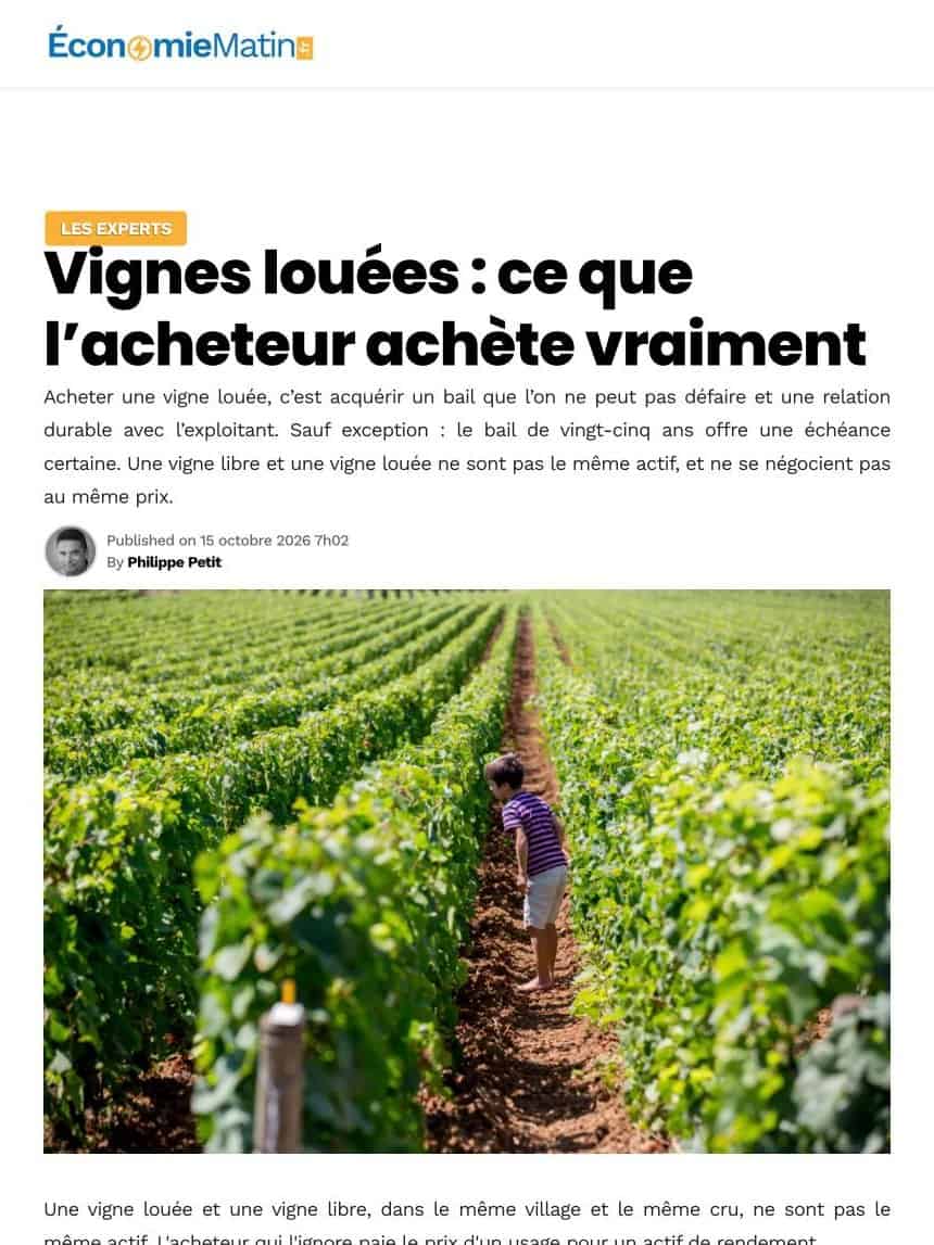 Tribune de Philippe Petit, fondateur de VITACEAE, publiée par Économie Matin le 15 octobre 2026