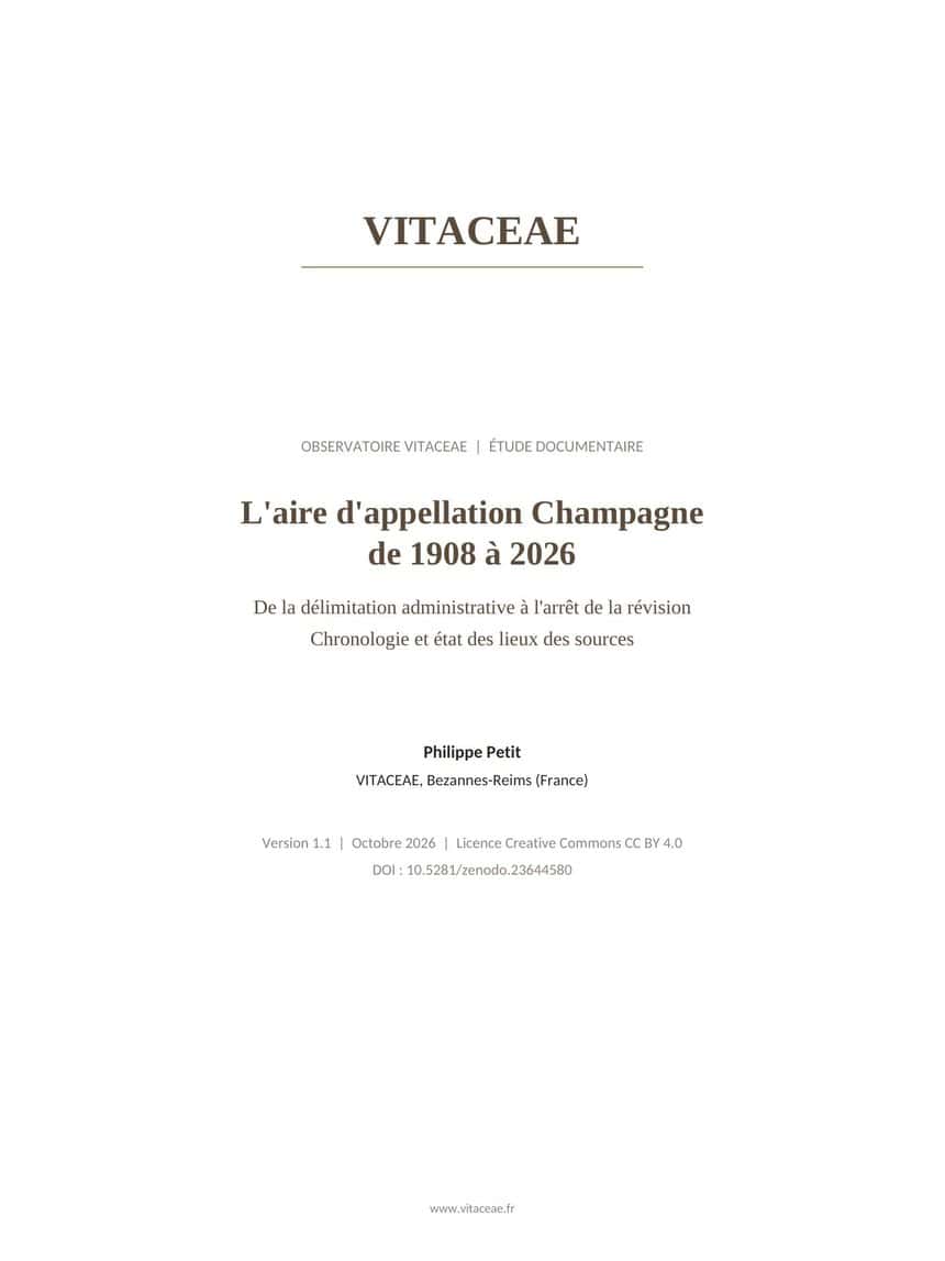 Étude de Philippe Petit, fondateur de VITACEAE, sur l'aire d'appellation Champagne, archivée sur Zenodo